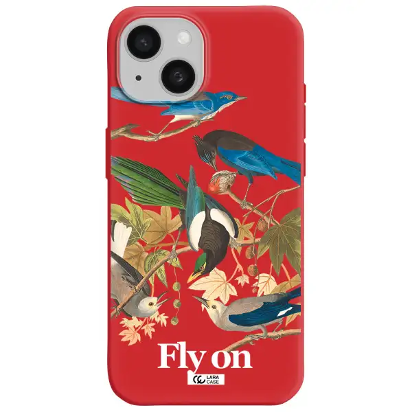A Group Of Birds On A Branch Apple Iphone 15 Silicone Imperial Red Case