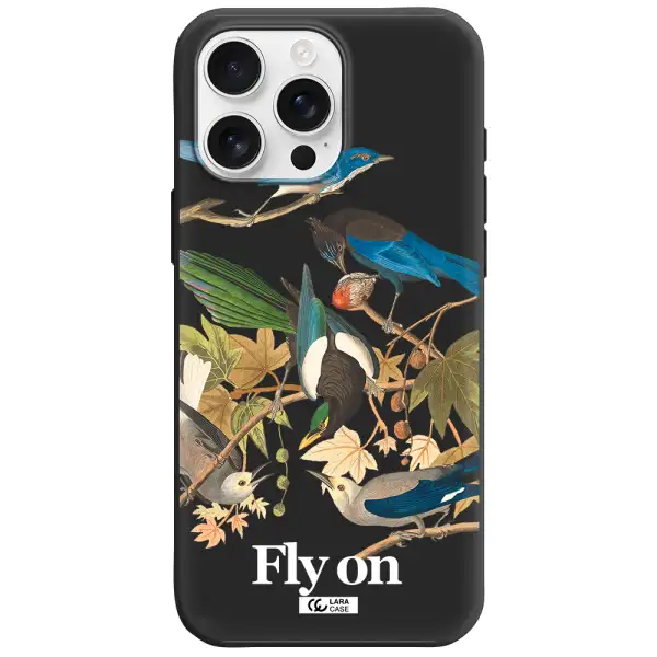 A Group Of Birds On A Branch Apple Iphone 16 Pro Max Silicone Black Case