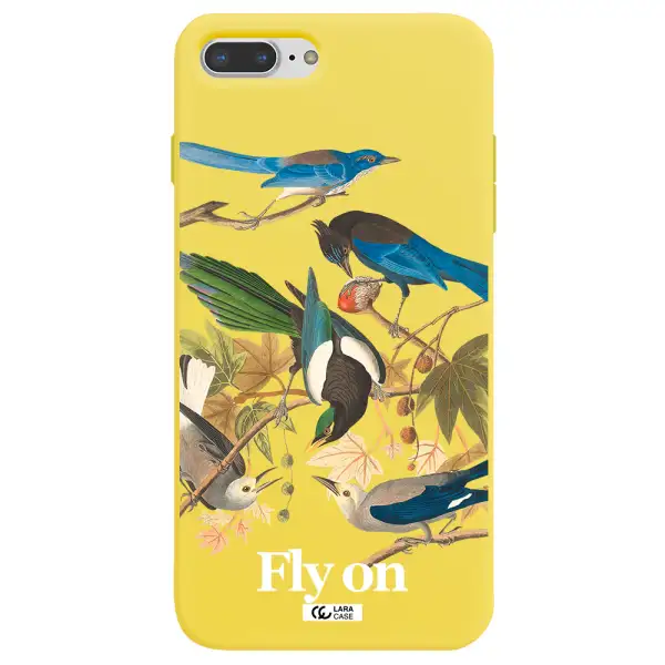 a group of birds on a branch Apple iPhone 8 plus Silicone canary yellow Case