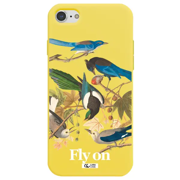 a group of birds on a branch Apple iPhone 8 Silicone canary yellow Case