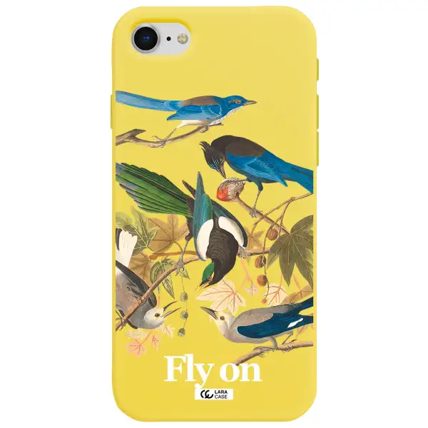a group of birds on a branch Apple iPhone se 2020 Silicone canary yellow Case