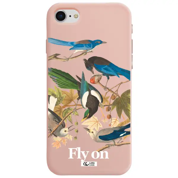 a group of birds on a branch Apple iPhone se 2020 Silicone pastel pink Case