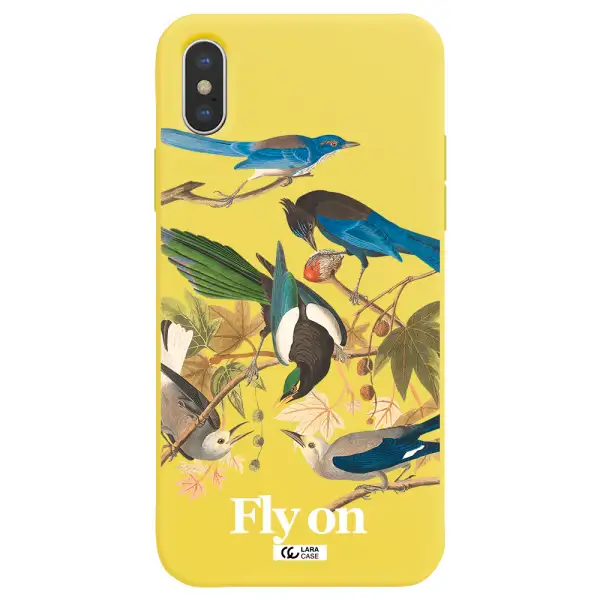 a group of birds on a branch Apple iPhone XS max Silicone canary yellow Case