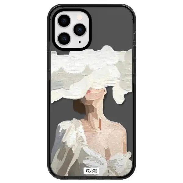 a woman with a cloud covering her face Apple iPhone 11 pro impact Smoke Black Case