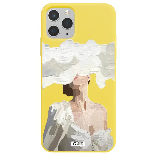 a woman with a cloud covering her face Apple iPhone 11 pro max Silicone canary yellow Case