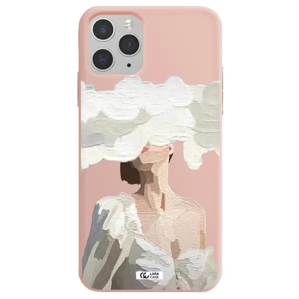 a woman with a cloud covering her face Apple iPhone 11 pro max Silicone pastel pink Case