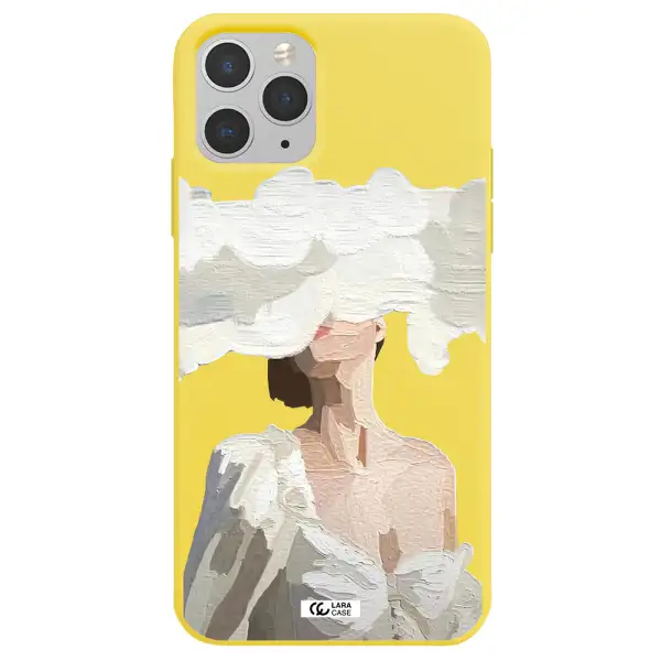 a woman with a cloud covering her face Apple iPhone 11 pro Silicone canary yellow Case