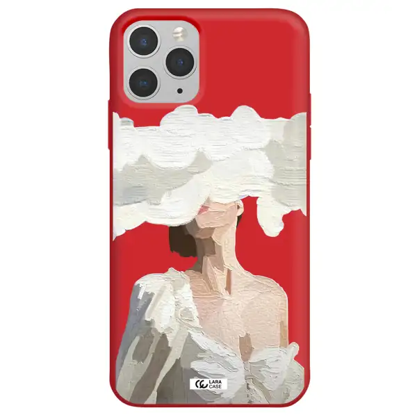 a woman with a cloud covering her face Apple iPhone 11 pro Silicone Imperial Red Case