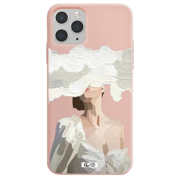 a woman with a cloud covering her face Apple iPhone 11 pro Silicone pastel pink Case