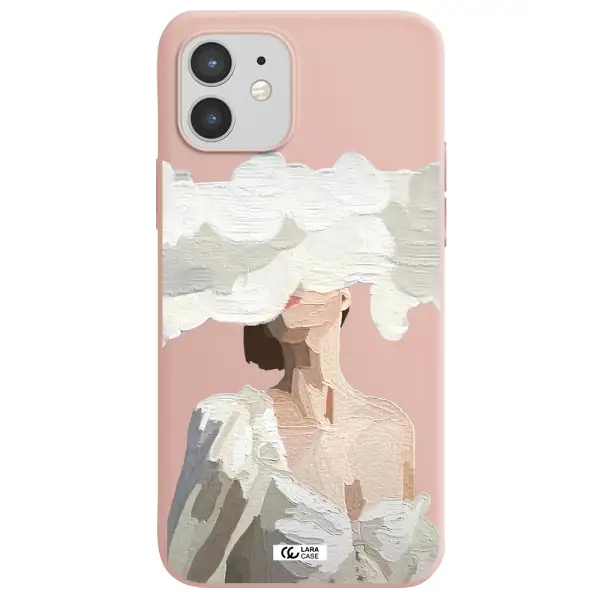 a woman with a cloud covering her face Apple iPhone 12 mini Silicone pastel pink Case