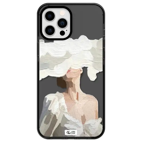 a woman with a cloud covering her face Apple iPhone 12 pro max impact Smoke Black Case