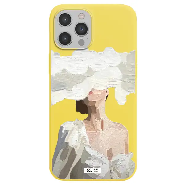 a woman with a cloud covering her face Apple iPhone 12 pro max Silicone canary yellow Case