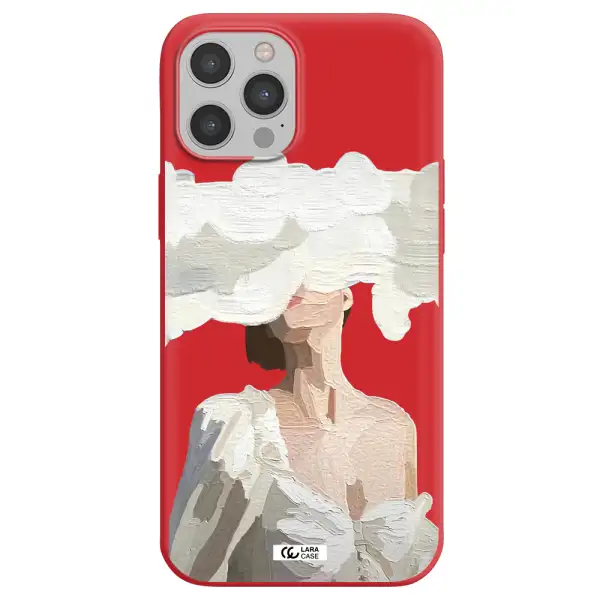 a woman with a cloud covering her face Apple iPhone 12 pro max Silicone Imperial Red Case