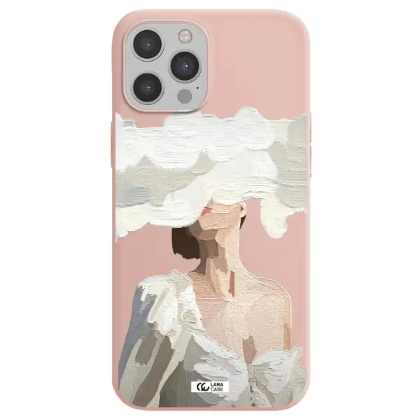 a woman with a cloud covering her face Apple iPhone 12 pro max Silicone pastel pink Case