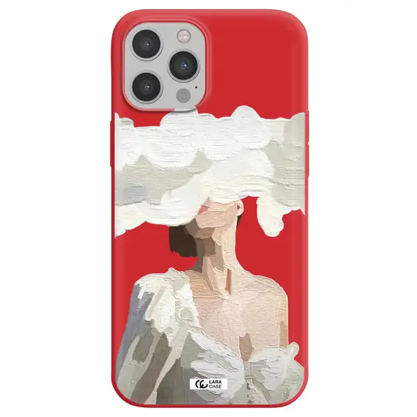 a woman with a cloud covering her face Apple iPhone 12 pro Silicone Imperial Red Case