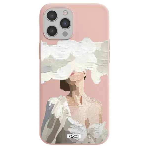 a woman with a cloud covering her face Apple iPhone 12 pro Silicone pastel pink Case