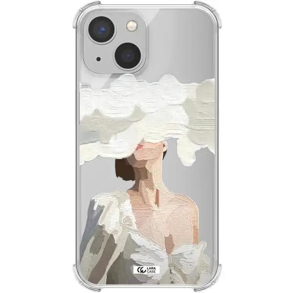 a woman with a cloud covering her face Apple iPhone 13 Clear PC Case