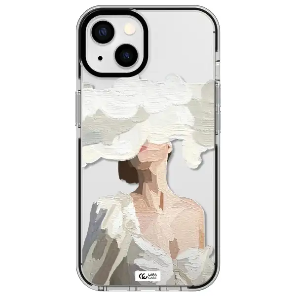 a woman with a cloud covering her face Apple iPhone 13 impact black border Case