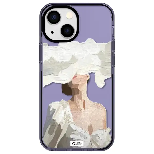 a woman with a cloud covering her face Apple iPhone 13 mini impact Lilac Case