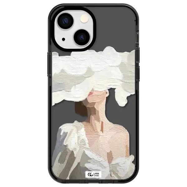 a woman with a cloud covering her face Apple iPhone 13 mini impact Smoke Black Case