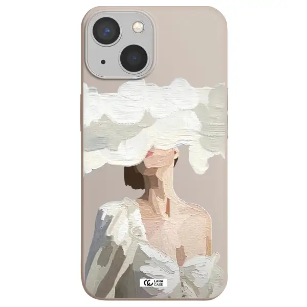 a woman with a cloud covering her face Apple iPhone 13 mini Silicone Stone Case
