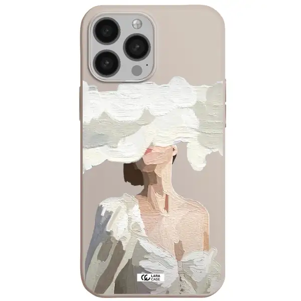 a woman with a cloud covering her face Apple iPhone 13 Pro Max Silicone Stone Case