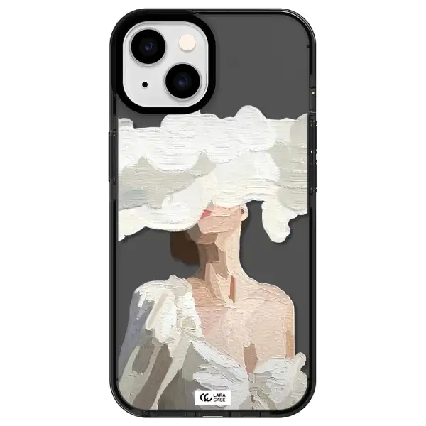 a woman with a cloud covering her face Apple iPhone 14 impact Smoke Black Case
