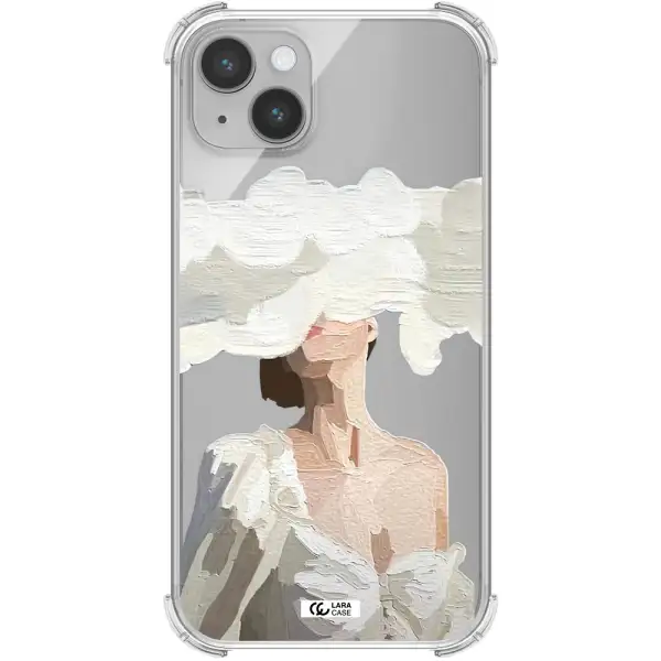 a woman with a cloud covering her face Apple iPhone 14 plus Clear PC Case