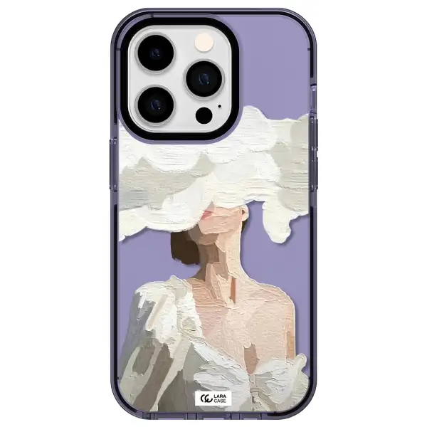 a woman with a cloud covering her face Apple iPhone 14 pro impact Lilac Case