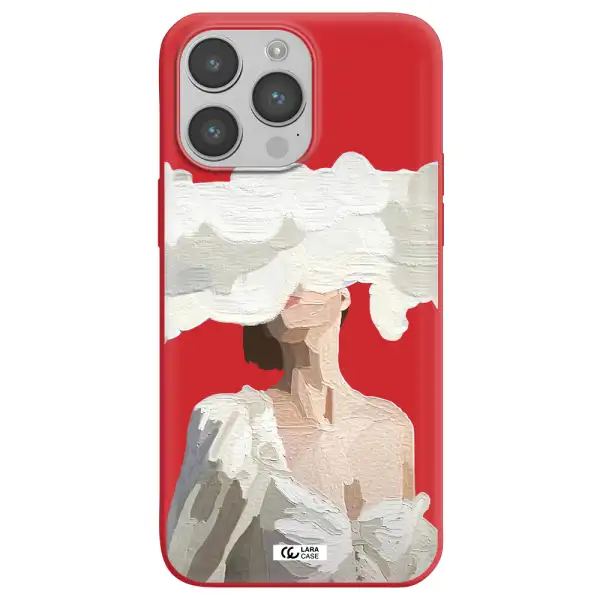 a woman with a cloud covering her face Apple iPhone 14 pro max Silicone Imperial Red Case
