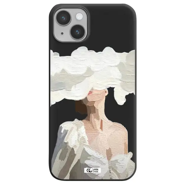 a woman with a cloud covering her face Apple iPhone 14 Silicone black Case