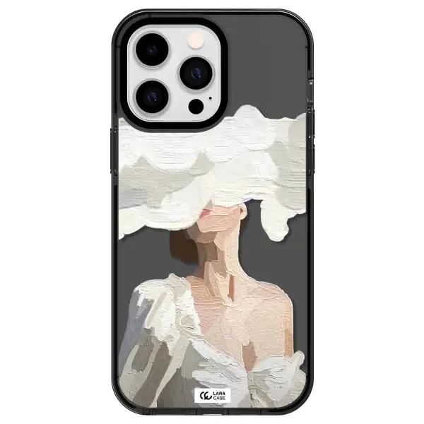 a woman with a cloud covering her face Apple iPhone 15 Pro Max impact Smoke Black Case