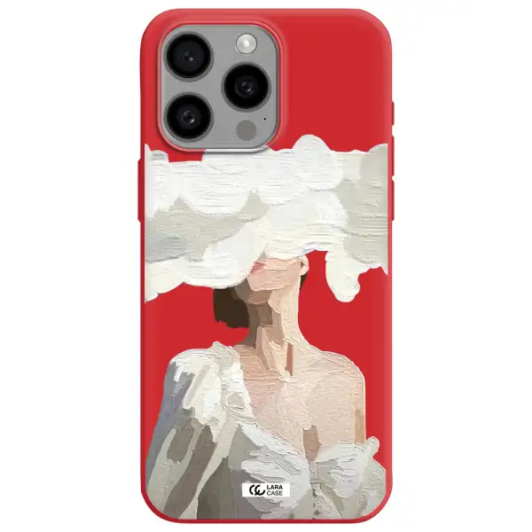A Woman With A Cloud Covering Her Face Apple Iphone 15 Pro Max Silicone Imperial Red Case