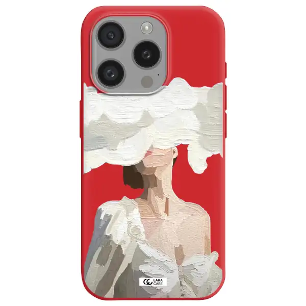 A Woman With A Cloud Covering Her Face Apple Iphone 15 Pro Silicone Imperial Red Case