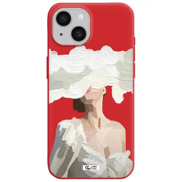 A Woman With A Cloud Covering Her Face Apple Iphone 15 Silicone Imperial Red Case