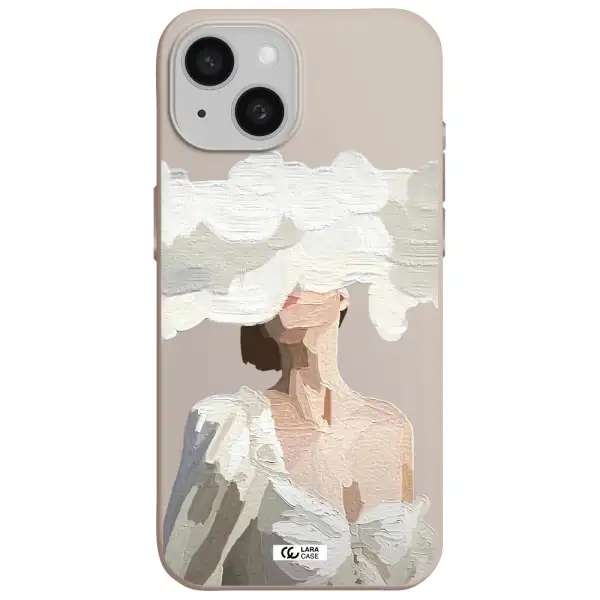 a woman with a cloud covering her face Apple iPhone 15 Silicone Stone Case