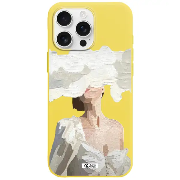 A Woman With A Cloud Covering Her Face Apple Iphone 16 Pro Max Silicone Canary Yellow Case