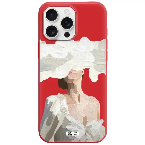 A Woman With A Cloud Covering Her Face Apple Iphone 16 Pro Max Silicone Imperial Red Case