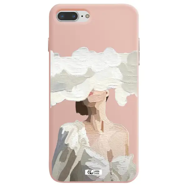 a woman with a cloud covering her face Apple iPhone 8 plus Silicone pastel pink Case