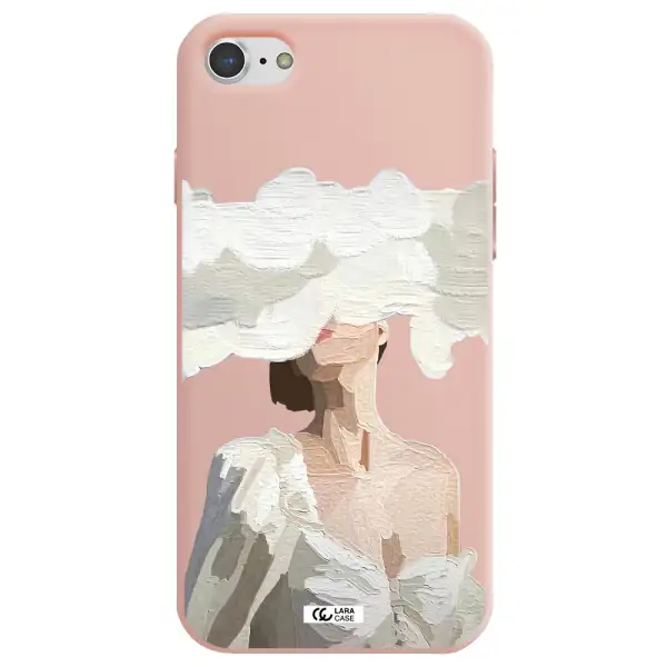 a woman with a cloud covering her face Apple iPhone 8 Silicone pastel pink Case