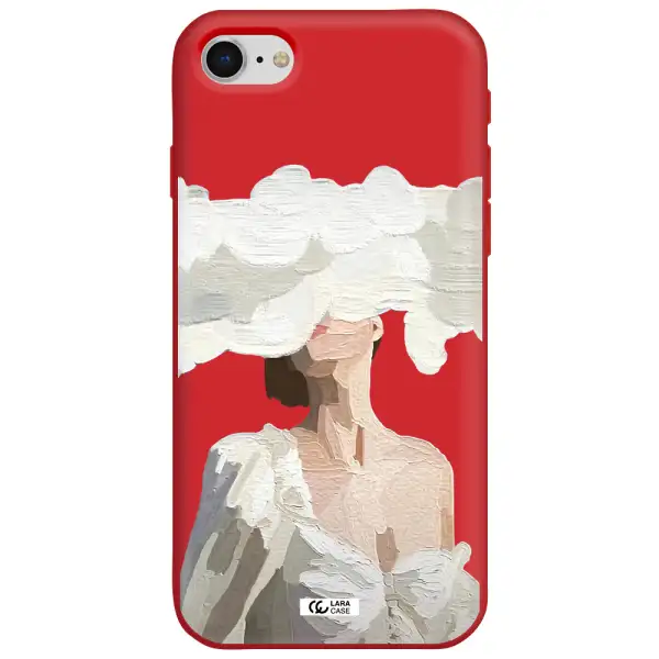 a woman with a cloud covering her face Apple iPhone se 2020 Silicone Imperial Red Case