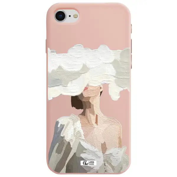 a woman with a cloud covering her face Apple iPhone se 2020 Silicone pastel pink Case