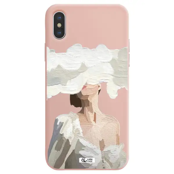 a woman with a cloud covering her face Apple iPhone X Silicone pastel pink Case