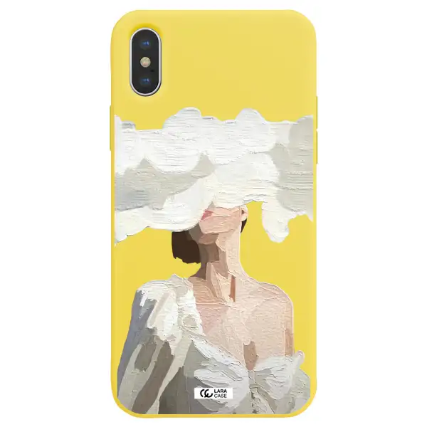 a woman with a cloud covering her face Apple iPhone XS max Silicone canary yellow Case