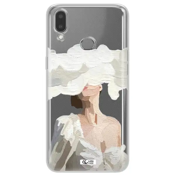 a woman with a cloud covering her face Samsung A10S Clear TPU Case