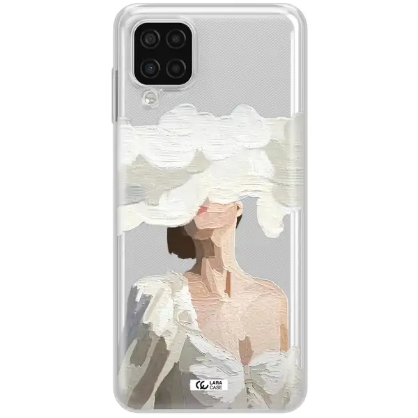 a woman with a cloud covering her face Samsung A12 4g Clear TPU Case