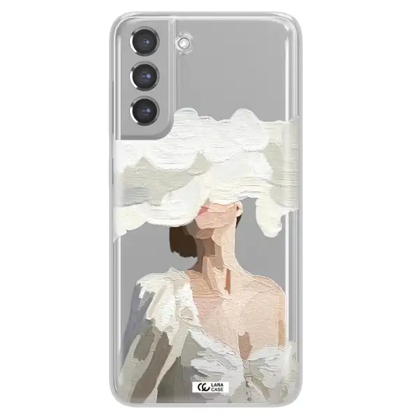 a woman with a cloud covering her face Samsung A21 Fe Clear TPU Case