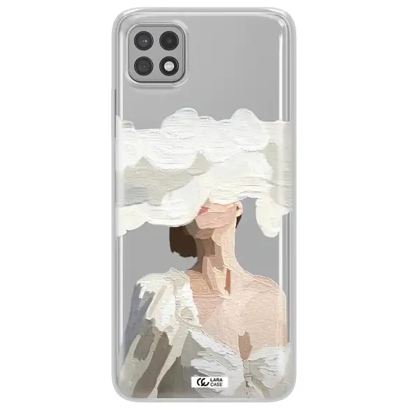 a woman with a cloud covering her face Samsung A22 5g Clear TPU Case