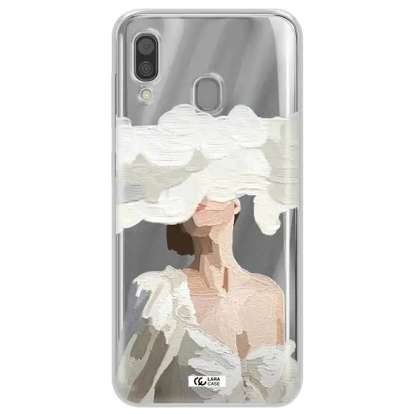 a woman with a cloud covering her face Samsung A30 Clear TPU Case