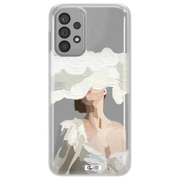 a woman with a cloud covering her face Samsung A33 Clear TPU Case